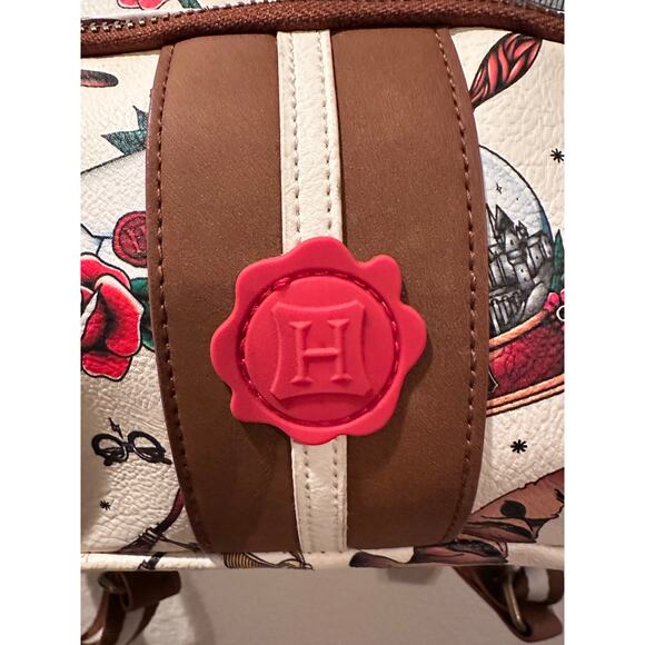 NWOT Loungefly Harry Potter Tattoo Art Hogwarts Cream Brown Color Mini Backpack - Picture 3 of 8